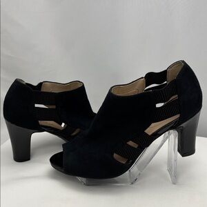 LifeStride Cadenza City Dress Sandal, Women’s Sz 7.5 Black Peep-Toe Design Heel